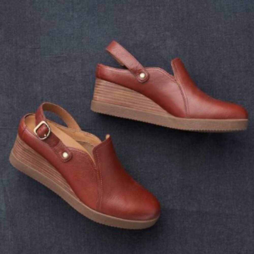 Women's Brown Wedge Slingback Shoes